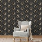 Papel de Parede Geometrico Hexagonal Preto e Dourado