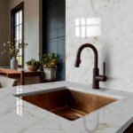 Papel de Parede Marmore Branco e Dourado