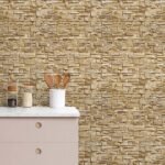 Papel de Parede Pedras canjiquinha em tons de bege e amarelado - Imagem 2