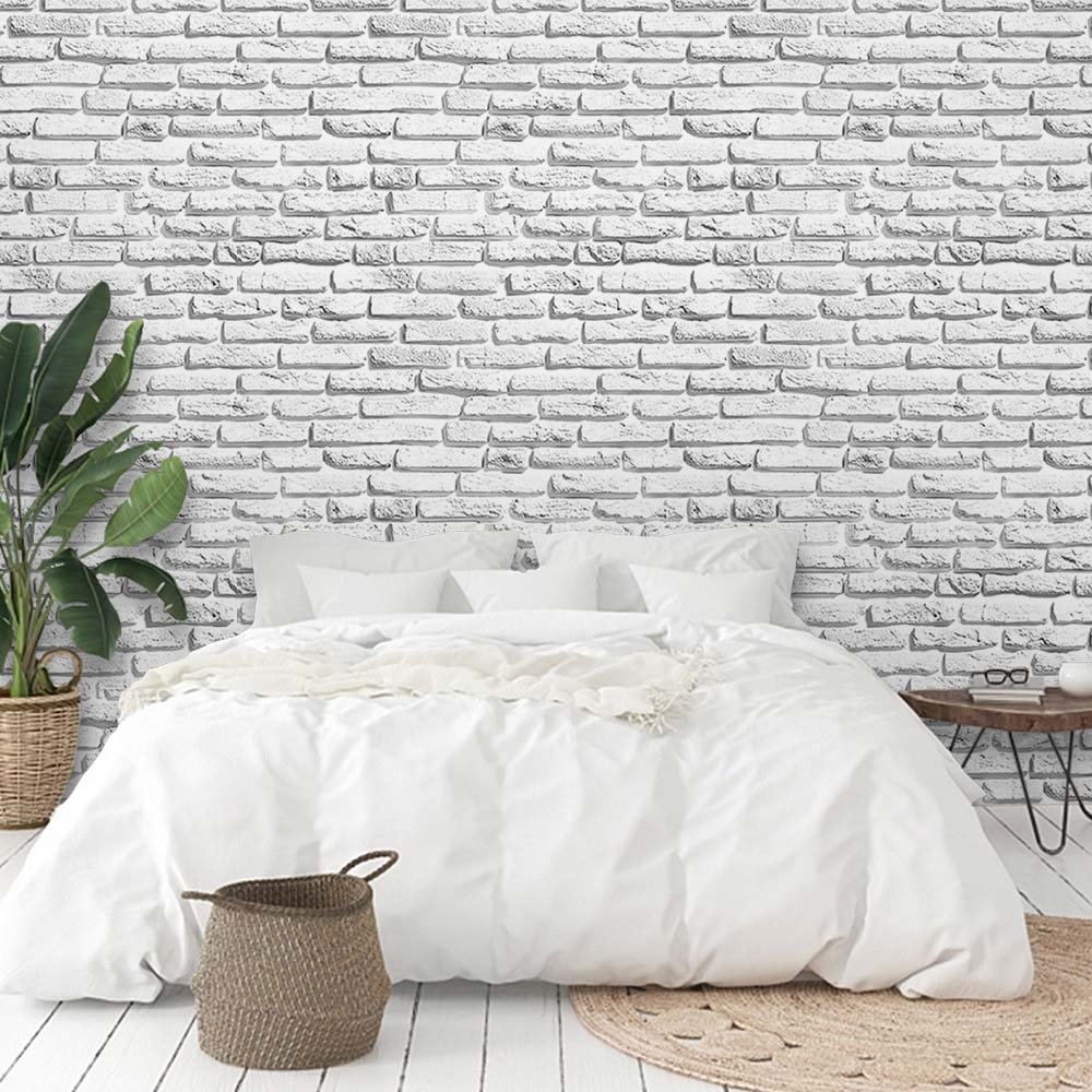 papel-de-parede-tijolos-0092-2 Papel de Parede Tijolinhos brancos com acabamento suave 3D - Imagem 1