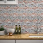 Papel de Parede Tijolinhos vermelhos e cinzas - Imagem 2