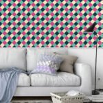 Papel de Parede Xadrez Retrô Rosa e Verde - Imagem 2